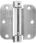 Self-Closing Door Hinge For Standard Doors Satin Nickel Finish Three And A Half Inch By Three And A Half Inch Five Eighths Inch Radius One Piece Steel Construction Hardware Included front view