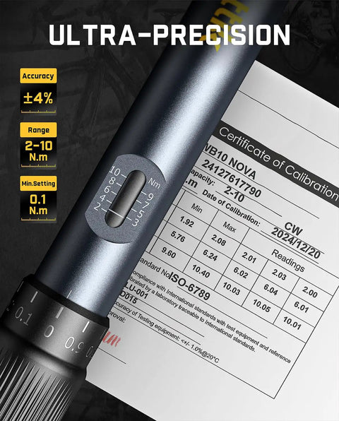 Calibration sheet with Mini Click Torque Wrench Set For Bikes With 1/4 Inch Drive, 2-10 Nm Range close-up