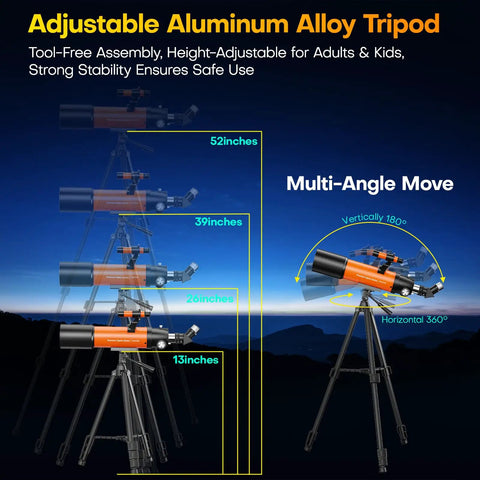 Adjustable aluminum alloy tripod for 90mm Refractor Telescope For Beginners And Kids With Tripod And Phone Mount, Portable Travel Stargazing Kit