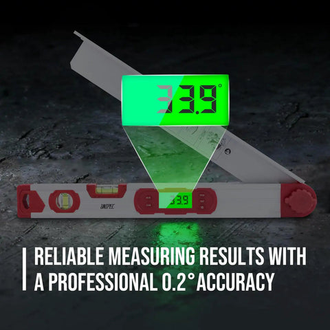 Top Shelf 16 Inch Digital Angle Finder Gauge With Spot On Readings Protractor Plus 0 To 220 Degree Arc with 33.9° reading.