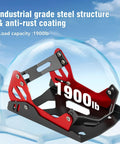 Heavy-Duty Steel Motorcycle Wheel Chock For Trailer Mount Built Tough, Anti-Rust Black And Red Finish, front view