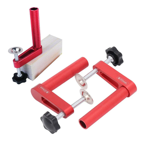 2-Pack 20mm Aluminum Bench Dog Clamps With 600-Lb Hold-Down Power, shown clamping wood on a workbench