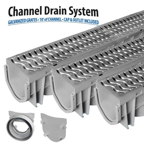 Three Pack Drainage Trench And Driveway Channel Drain With Galvanized Steel Grate Direct Runoff Away From Driveways And Patios
