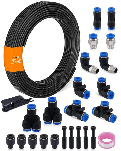 All In One 1/8 Inch Air Line Tubing Kit With 32.8 Ft 10 M PA Nylon Air Hose Cutter Teflon Tape And Push To Connect Fittings For Easy Install In Air Brake Or Fluid Transfer 25 Pieces SAE J844