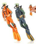 Set Of 2 Cool Realistic Scuba Diver Figures For Your Fish Tank, PVC Aquarium Decor Ornaments, shown in hand for size reference.