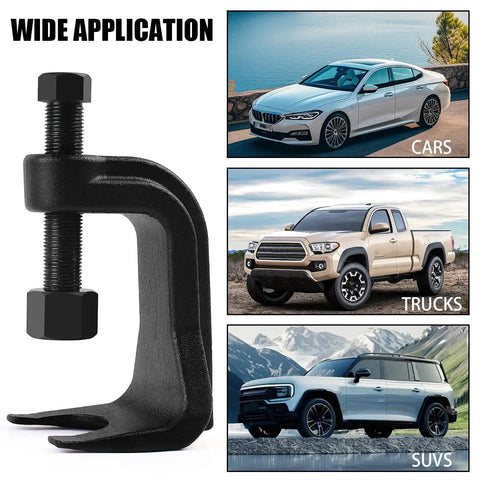 Heavy Duty Ball Joint Separator And Removal Tool Giving You Two Point Three Eighths Inch Extension For No Sweat Suspension Work On Daily Drivers Classic Rides Pickup Trucks SuVs with cars, trucks, and SUVs in the background.