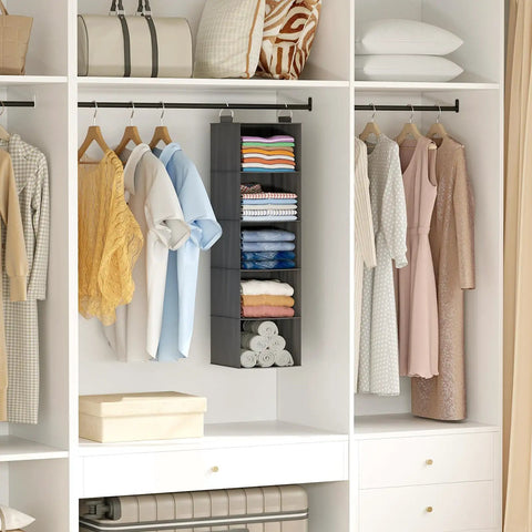 Big Time Heavy Duty Hanging Closet Rack With Five Roomy Compartments For Tees Jeans And Towels Dang Sturdy Beige Build 3 Pack in closet.