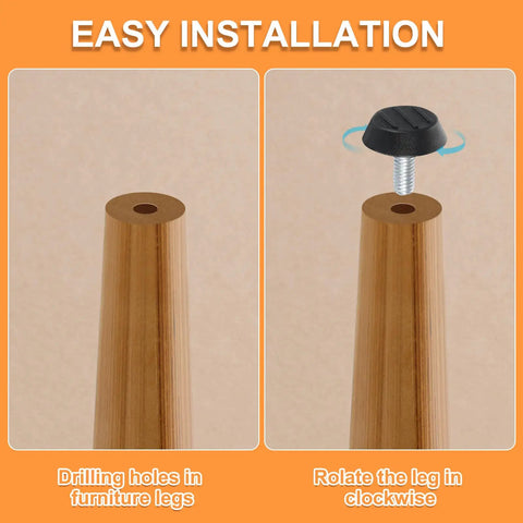 Easy installation steps for Heavy Duty M6 Adjustable Furniture Feet Levelers Zinc Plated Carbon Steel Screw In Glides.