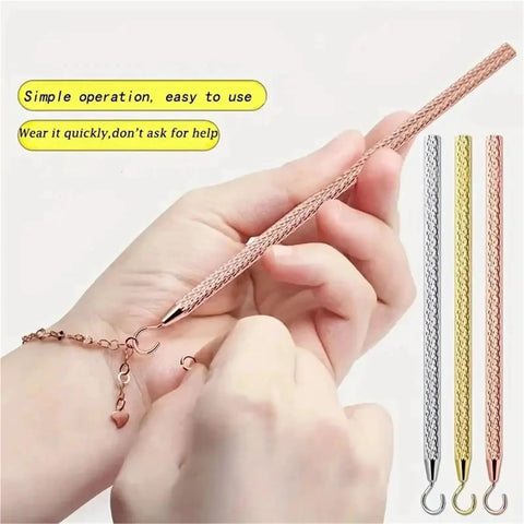 One Hand Bracelet Helper Kit With 10 Jewelry Plier Clips For DIY Necklace And Watch Clasps And Closures Making Supplies Designed To Help You Secure Bracelets Solo In Silver, silver bracelet clasp tool in use
