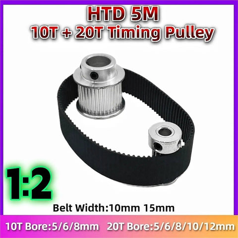 Heavy Duty Htd 5M Timing Pulley Kit With 10T And 20T Gears For Smooth Power Transmission And High Precision Belt Runs Great On Your CNC Project Or DIY Machine Setup, 1:2 ratio