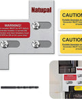 Generator Interlock Kit For GE Main Breaker 150 Amp Or 200 Amp With One And A Quarter Inch Spacing, includes warning labels and drill bit.