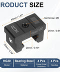 HG20 Linear Guide Rail Fixed Slider Set With Anti Collision Block dimensions and details, 40x20x25mm size, CNC precision