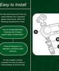 Diagram of Premium Digital Hose End Timer Controller For One Zone Sprinklers with labeled parts A, B, C and setup instructions.