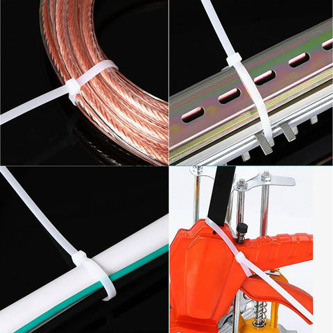 16 Inch White Nylon Cable Ties 100 Pack For Quick Cable Management Three Sixteenth Inch Wide 0.055 Inch Thick 60 Lb Tensile Strength Industrial Grade PA66 Nylon Great For Home Office And Workbench securing cables and tools