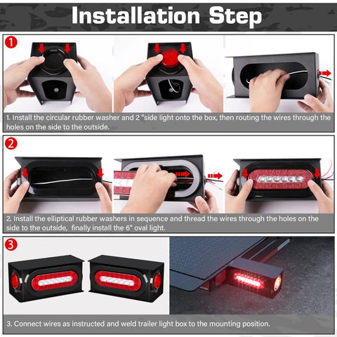 Installation guide for Two Pack Heavy Duty Trailer Light Steel Boxes Kit With Six Inch Oval Red And White LED Tail Lights