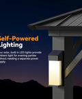 Close-up of Grill-Ready Outdoor Gazebo 10 By 12 Ft Hardtop With Double Roof featuring LED light at night.