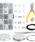 All In One Jewelry Making Kit With Fifteen Jewelry Findings, Brass Ring, Beading Wires, Pliers And Tweezers, Memory Wire