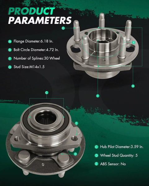 2 Pack Wheel Hub Bearing Set For Chevrolet Equinox GMC Terrain Buick Allure Regal Malibu Cadillac XTS Front And Rear 5 Lugs ABS Hub Bearing Assembly Fits 2010 2017 2013 2016 Vehicles with specifications shown.