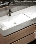 Top Tier Double Sink Bathroom Vanity Made From Solid Wood Featuring Integrated Ceramic Sink And Built In LED Defogging Mirror For A No Fuss Super Slick Morning Routine with smooth basin and modern faucet.