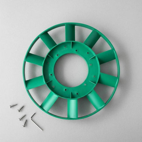 Heavy Duty Compressor Cooling Fan Replacement Impeller with Precision Molded Rotor, green plastic, includes mounting screws.
