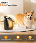 Compact Ceramic Space Heater With Adjustable Thermostat And Overheat Protection next to corgi, ETL Listed, Black