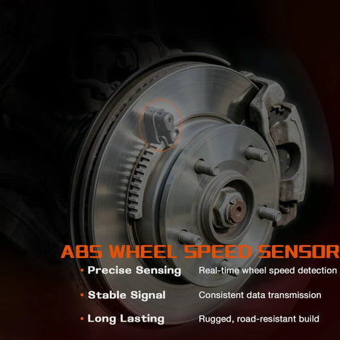 Four Piece Abs Wheel Speed Sensor Kit For Front And Rear Left And Right Fits Ford Escape Focus Cmax Volvo Xc60 S60 S80 V70 2007 Through 2019 No Sweat Install Gear close-up of ABS wheel speed sensor on brake disc.