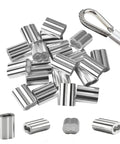 100 Pack Aluminum Crimping Loop Sleeves For One Eighth Inch Wire Rope Heavy Duty Aluminum Ferrule Ends For Steel Cable End Fittings To Secure And Crimp Versatile DIY Rigging Accessories, 1/8in aluminum wire rope ferrules