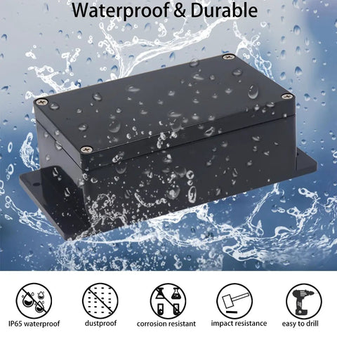 IP65 Waterproof Project Box For DIY Electronics Gear In ABS Plastic Enclosure with water droplets, fixed ear