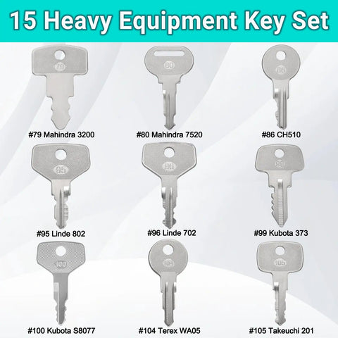 15 Piece Heavy Equipment Key Set Master Kit With Ignition And Operator Keys For Excavators Loaders Tractors Skid Steers