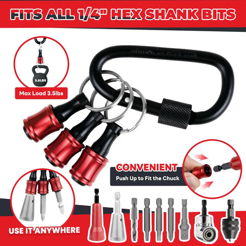 6 Piece Wire Twister Drill Set With Bit Holder Keychains And Red Wire Nut Twister One Quarter Inch Hex Shank displayed with features