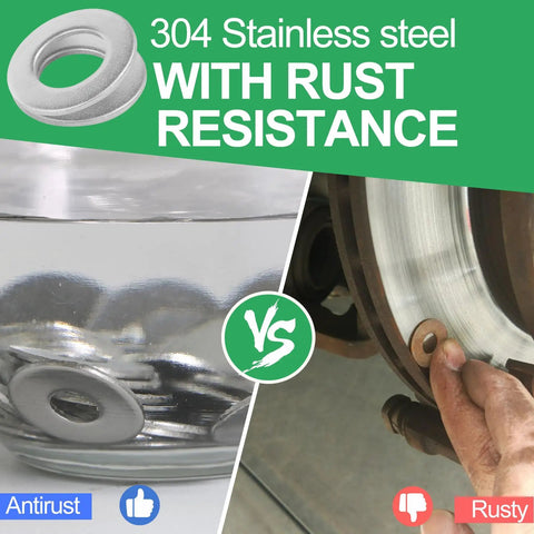 Comparison of One And A Half Inch Stainless Steel Flat Washers With Three Inch Outside Diameter Made From 304 Stainless Steel, anti-rust vs rust