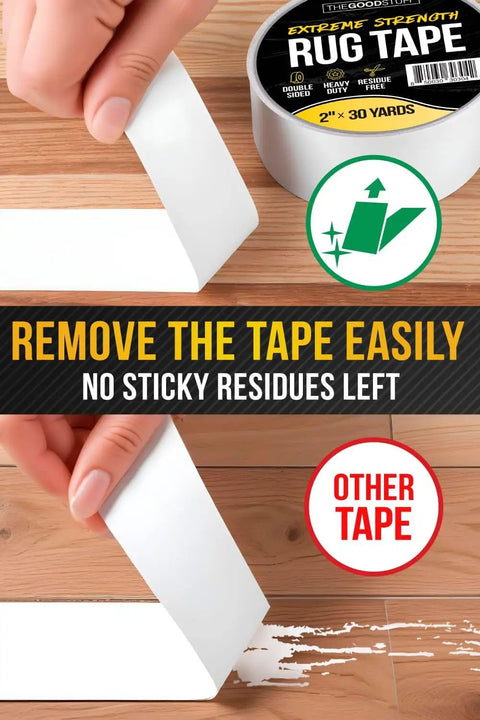 Double Sided Carpet Tape Heavy Duty Rug Gripper For Carpet Hardwood Floors Vinyl Tile And Concrete No Residue Easy Removal