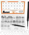 304 Stainless Steel E Clip And C Clip Retaining Rings Kit With Tweezers, 303 Pcs Assortment, compartmentalized box and tweezers