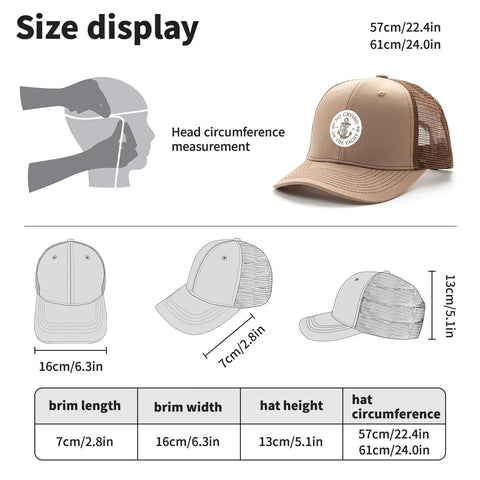 Size chart for Low Profile Trucker Cap For Men With Adjustable Buckle Fit Comfortably All Day No Crying On The Yacht Fun Casual Summer Hat
