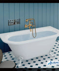 Freestanding bathtub with Antique Brass Wall Mount Bathtub Faucet With Tub Spout Filler Kit Double Lever Handles Telephone Hand Shower