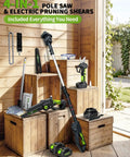 4 In 1 Pole Saw And Electric Pruning Shears Kit With An 8 Inch Bar For Tree Trimming Cordless Pruner With A 15 Ft Extension Pole
