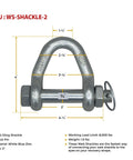 Four Pack Web Sling Shackle With Quick Pin For 2 Inch Straps 8,000 Lbs WLL White Blue Zinc dimensions and features