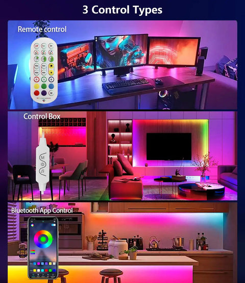 Dreamcolor RGBIC LED Strip Lights 33ft For Bedroom With App Control Music Sync Remote And USB Smart Light Strips shown