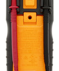 Back view of Auto Range Digital Multimeter 600V CAT III NCVT Temp with Backlit Display Lead Position Warning Open Fuse Indicator