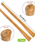 Two Pack 35 Inch Wooden Axe Handle Replacement with Oval Eye, 35in curved beechwood handle, shown with dimensions, for pickaxe use.