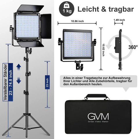 RGB LED Panel Video Light With App Control Two Pack 800D Pro Grade Studio Lighting Kit on adjustable stand and carry case