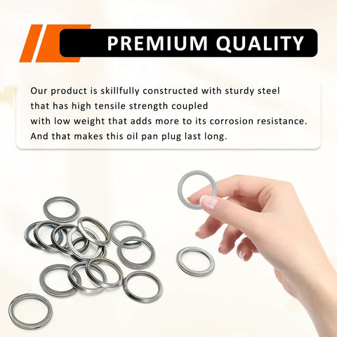 Hand holding ring from 15 Pack M16 Oil Drain Plug Crush Washers 16mm Copper Alloy Seal Kit For Subaru Transmission And Engine