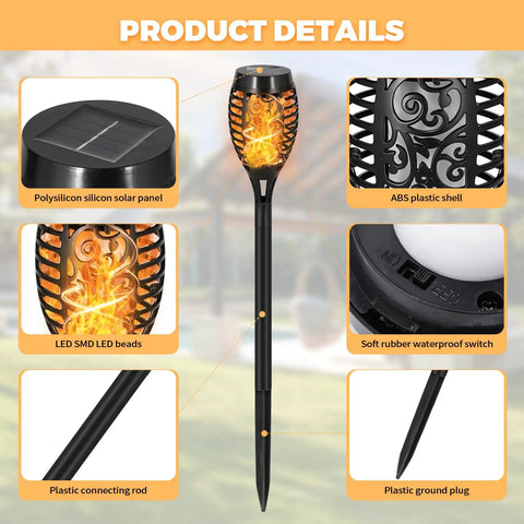 Product details of Flickering Flame Solar Garden Lights LED Outdoor Torches Pack Of 8, Waterproof Pathway Yard Patio Decor.