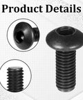 Close-up view of 100 Piece M3 X 8mm Hex Socket Button Head Cap Screws Kit, Pro Grade Alloy Steel With Black Oxide Finish