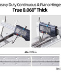 Heavy Duty Stainless Steel Piano Hinge 48 Inch By 3 Inch Width With Mounting Hardware measuring thickness 0.060 inch