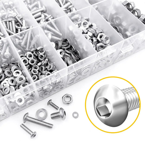 1290 Piece Stainless Steel M2 M3 M4 M5 Screw And Nuts Kit With Button Head Socket Cap Screws Flat Washers Hex Nuts And Wrenches