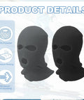 Two black Three Hole Full Face Ski Mask Balaclavas for Winter Sports made of soft knit polyester, displaying product details.