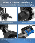 Heavy Duty Hydraulic Rebar Bender With Powerful 2000w Motor For Easy Bending And Straightening Up To 1.25 Inch Steel Rods In Just Seconds - hydraulic piston, strong hook, durable clamps.