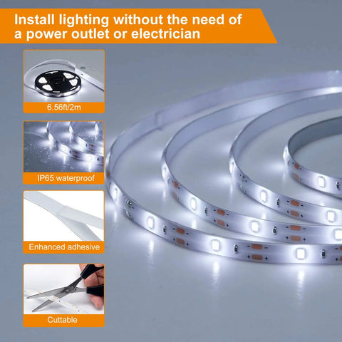 Motion Sensor Led Strip Lights For Closets And Under Cabinets 6.56ft Rechargeable Adhesive Light with no outlet needed
