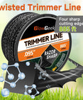 2.8 Lb Spool Twisted Trimmer Line 0.095 Inch, 885 Feet, Heavy Duty Weed Eater String For Echo Black Diamond Trimmers And Ego Grass Cutters, Durable Nylon Core, Part No 330095073
